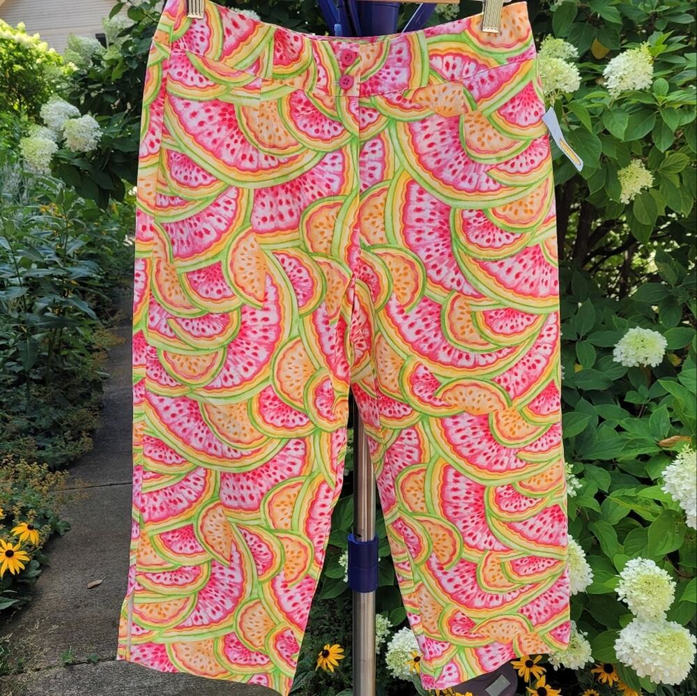 Talbots Women's Capris Pink Green Yellow Watermelon Print NWT